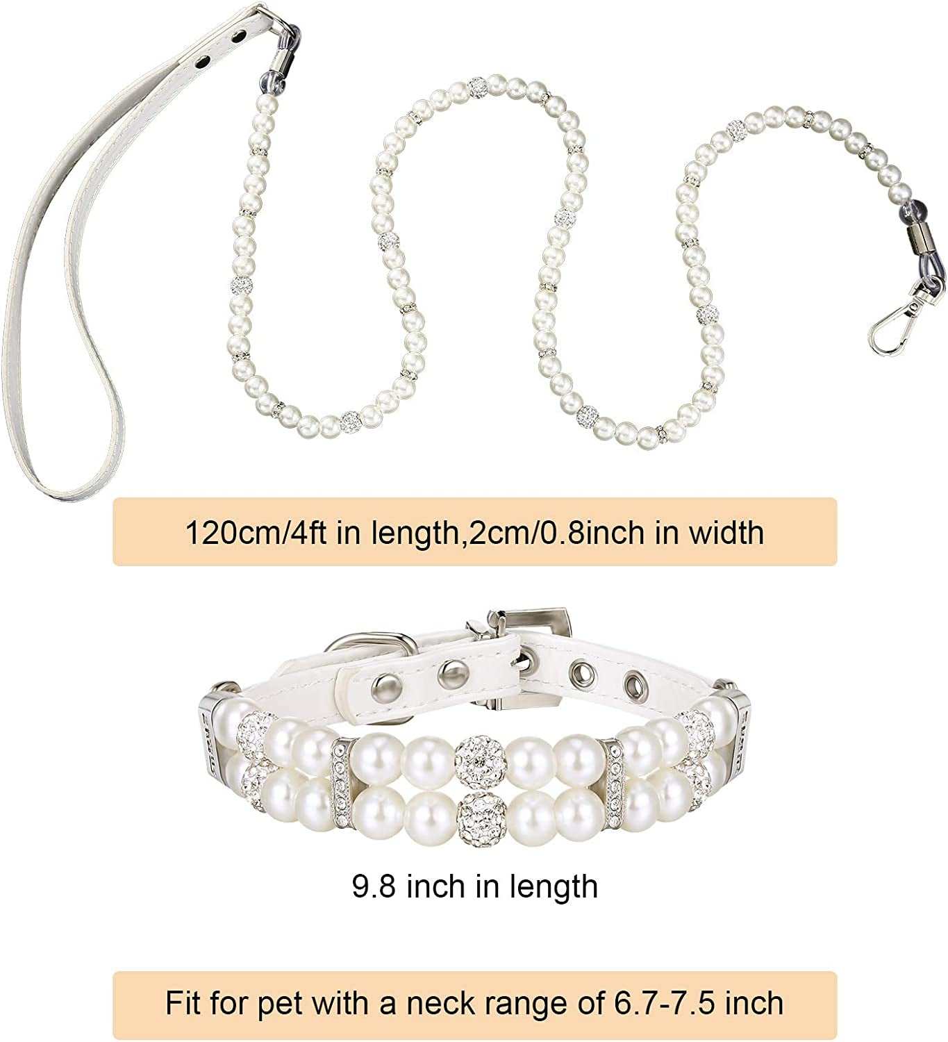 2 Pcs Pearl Collar and Leash for Dogs - BIG FRENCHIES