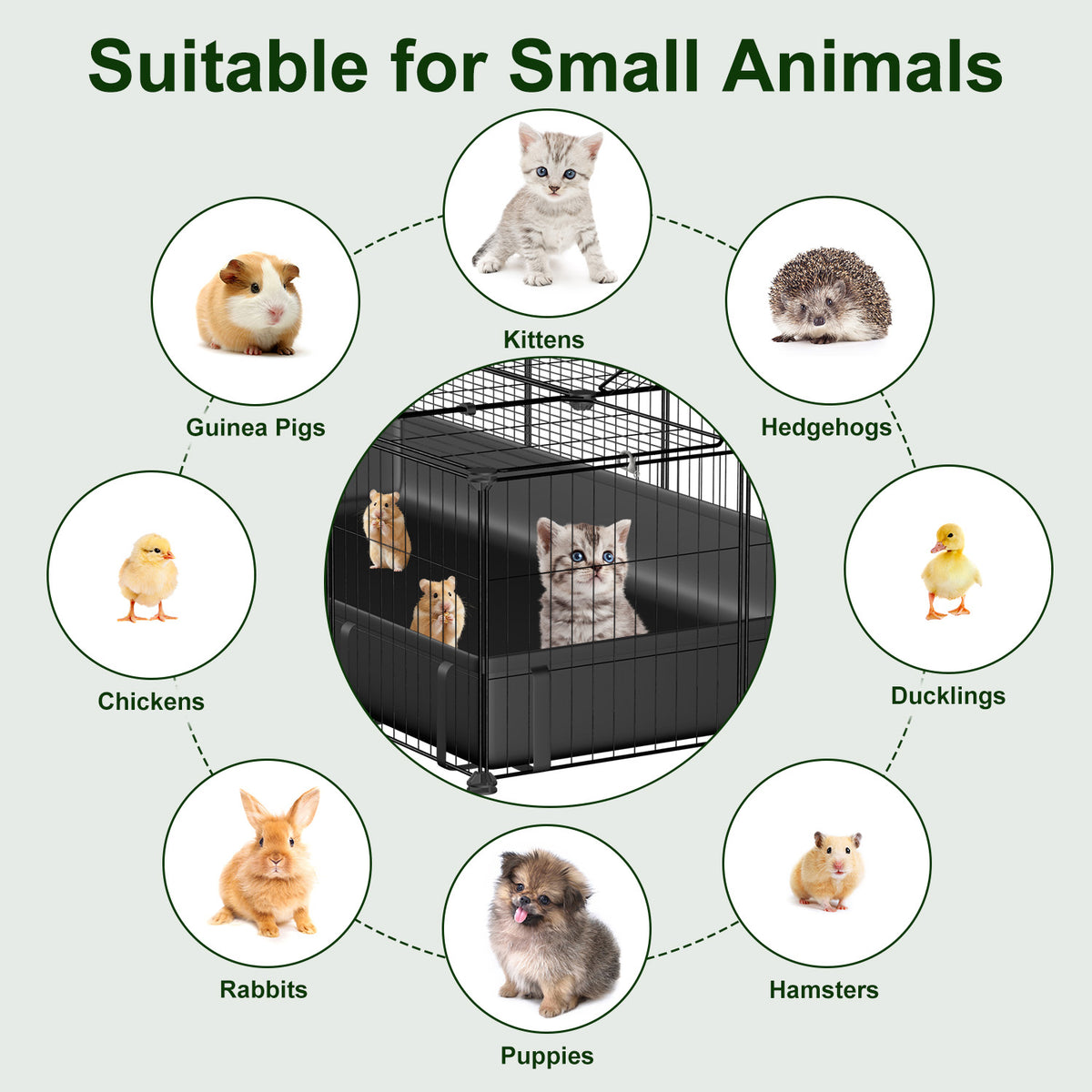 47x24x12IN Guinea Pig Cage Small Animal Playpen DIY Metal Pet Enclosure With 20 Panels Waterproof Floor Mat For Hedgehog