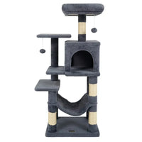 44" Multi-Level Cat Tree With Spacious Top Perch, 2-Door Condo & Hammock For Indoor Cats -Gray