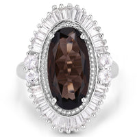 8.12 Carat Genuine Smoky Quartz and White Topaz .925 Sterling Silver Ring