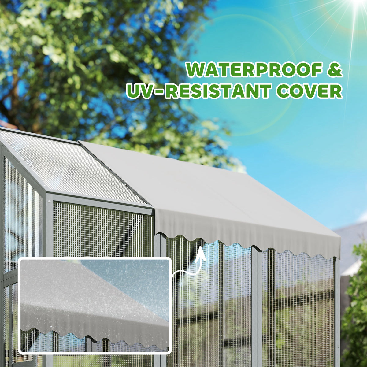 Large Wooden Chicken Run with Waterproof & Anti-UV Cover, for 6-8 Chickens, for Backyard, Farm, 5.5 x 6 x 6