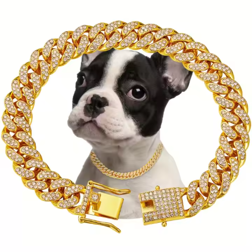 US LOCAL STOCK Hiphoppet Beautiful Hot Sale Luxury Alloy Dog Chain Sparkling Diamond Secure Metal Chain Choker For Dogs 