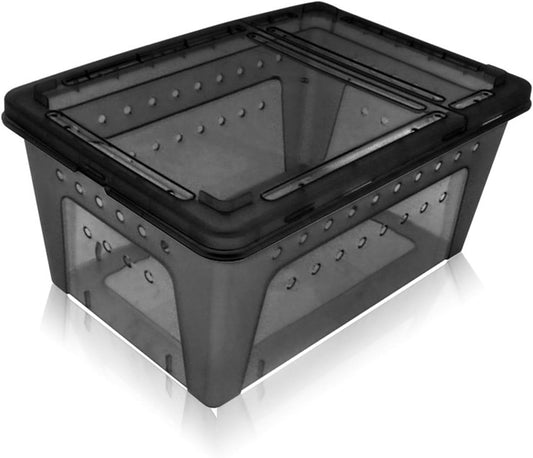 Portable Reptile Terrarium Habitat for Mini Pet Houses Breathable Holes Stackable Container (Black-M) - BIG FRENCHIES