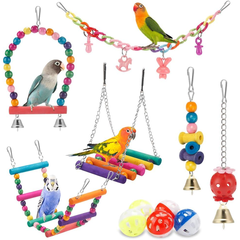 Bird Parakeet Toys Swing Hanging Standing Chewing Hammock Climbing Ladder Bird Cage Colorful Toys Suitable For Budgeriga
