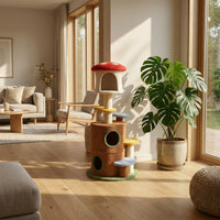 mushroom cat tree with large condo platform ladder