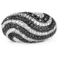 1.26 Carat Genuine Black Diamond and White Diamond .925 Sterling Silver Ring