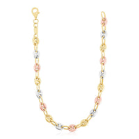 14k Tri Color Gold High Polish Puffed Mariner Link Chain