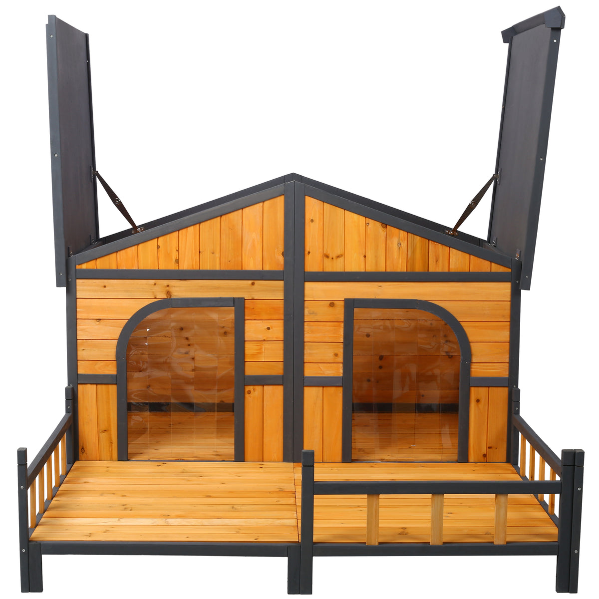 Wooden Large Dog House Outdoor Double XL Dog Kennel with Elevated Floor and Porch, Weatherproof Puppy Shelter for Small 