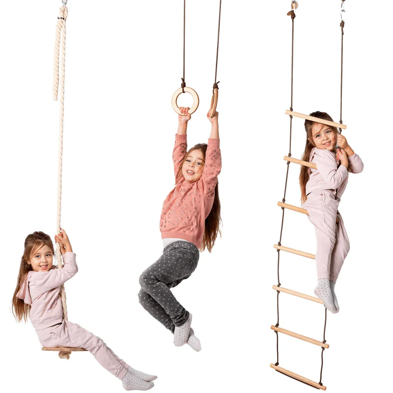 3in1 Swing & Climbing Set: Rope Ladder, Gym Rings & Disc Swing - BIG FRENCHIES