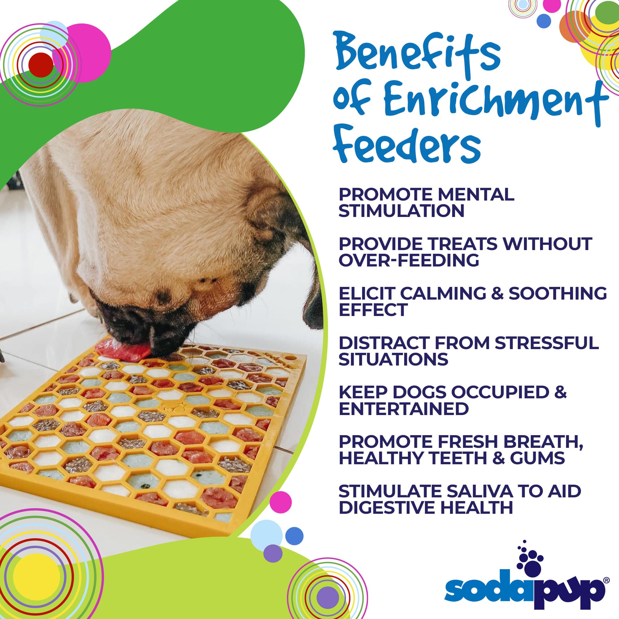 Honeycomb eMat - Enrichment Lick Mat for Dogs and Cats | eMat Enrichment Toy for Anxiety Relief | SodaPup - BIG FRENCHIES
