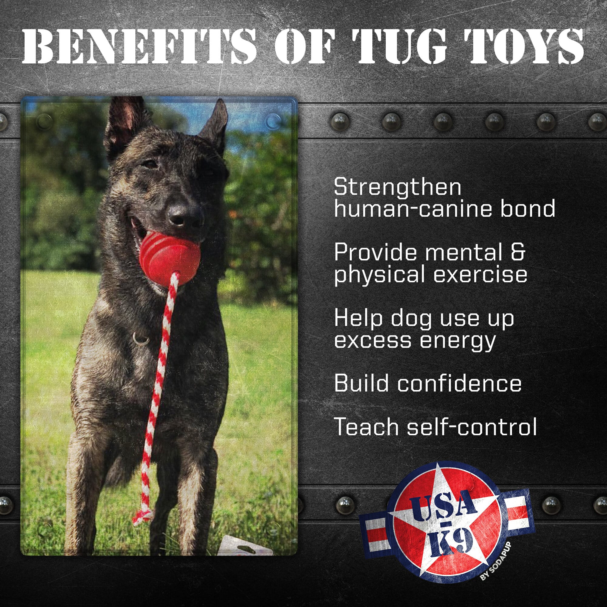 USA-K9 Stars and Stripes Rubber Dog Toy | K9 Handler Reward Toy | Red | USA Made - BIG FRENCHIES
