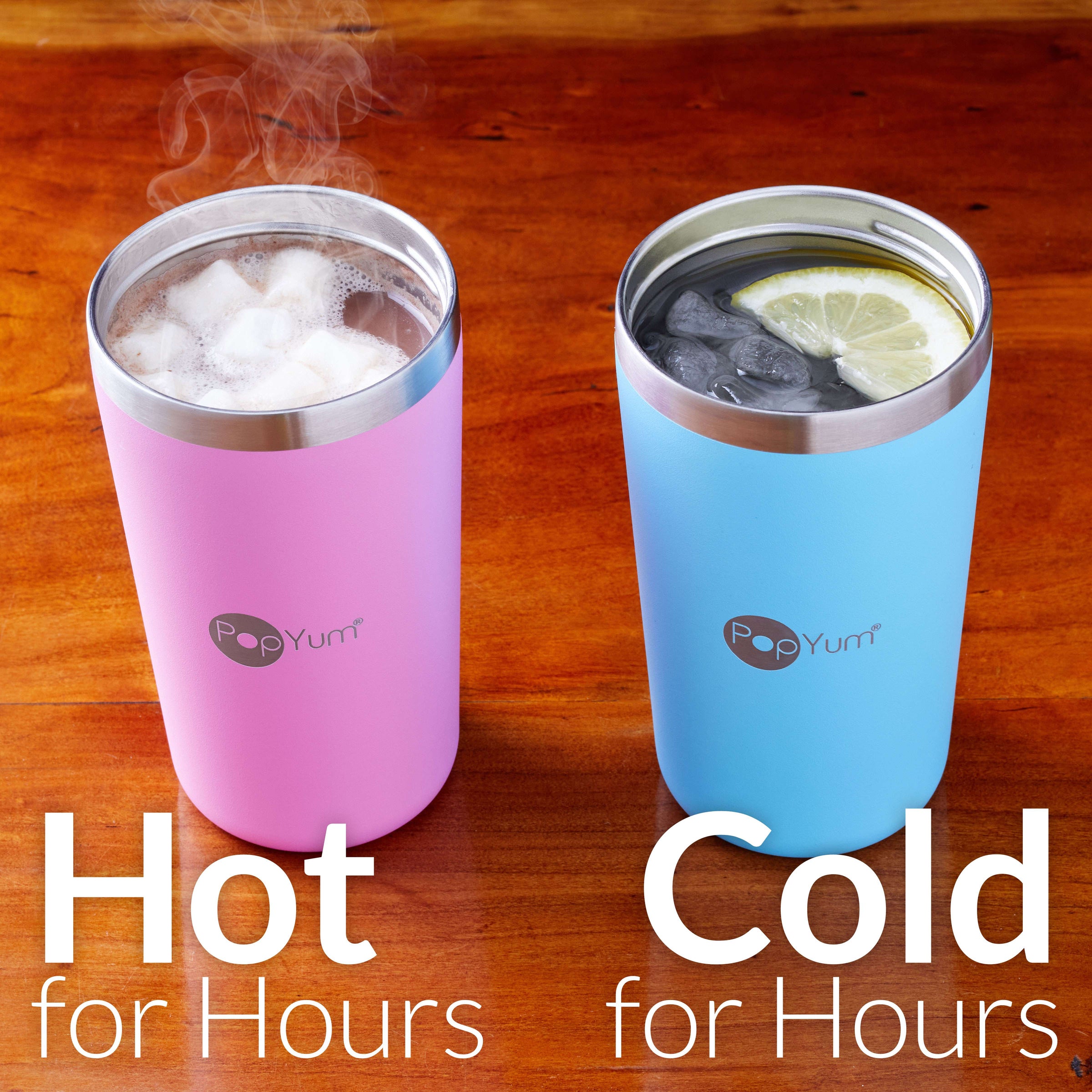 PopYum 13oz Insulated Stainless Steel Kids’ Cups with Lid and Straw, 2-Pack, Blue & Pink, stackable, sippy, baby, child, toddler, tumbler