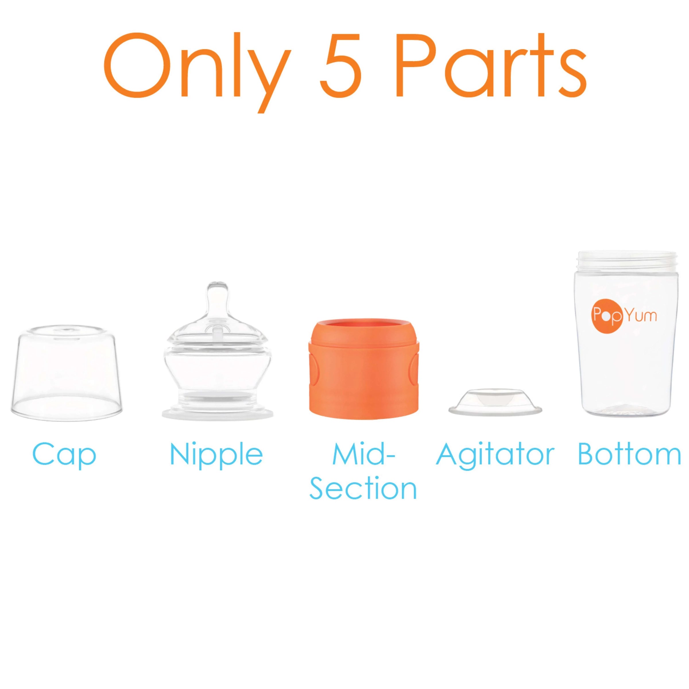 PopYum 9oz Anti-Colic Baby Bottle for Breast and Formula Feeding, Orange, #2 Medium Flow Nipples - BIG FRENCHIES