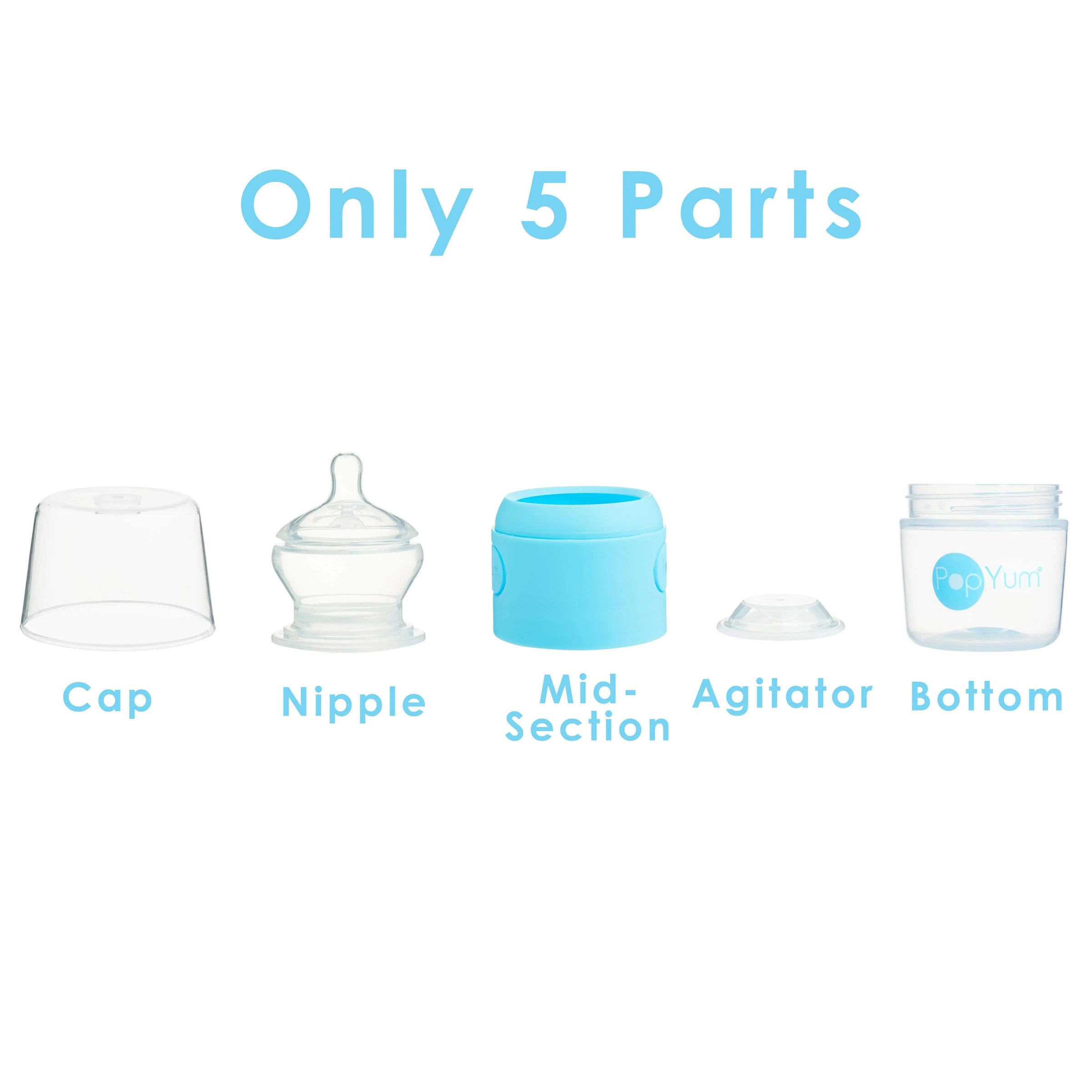 PopYum 5oz Anti-Colic Baby Bottle for Breast and Formula Feeding, 2-Pack, Blue, #1 Slow Flow Nipples - BIG FRENCHIES