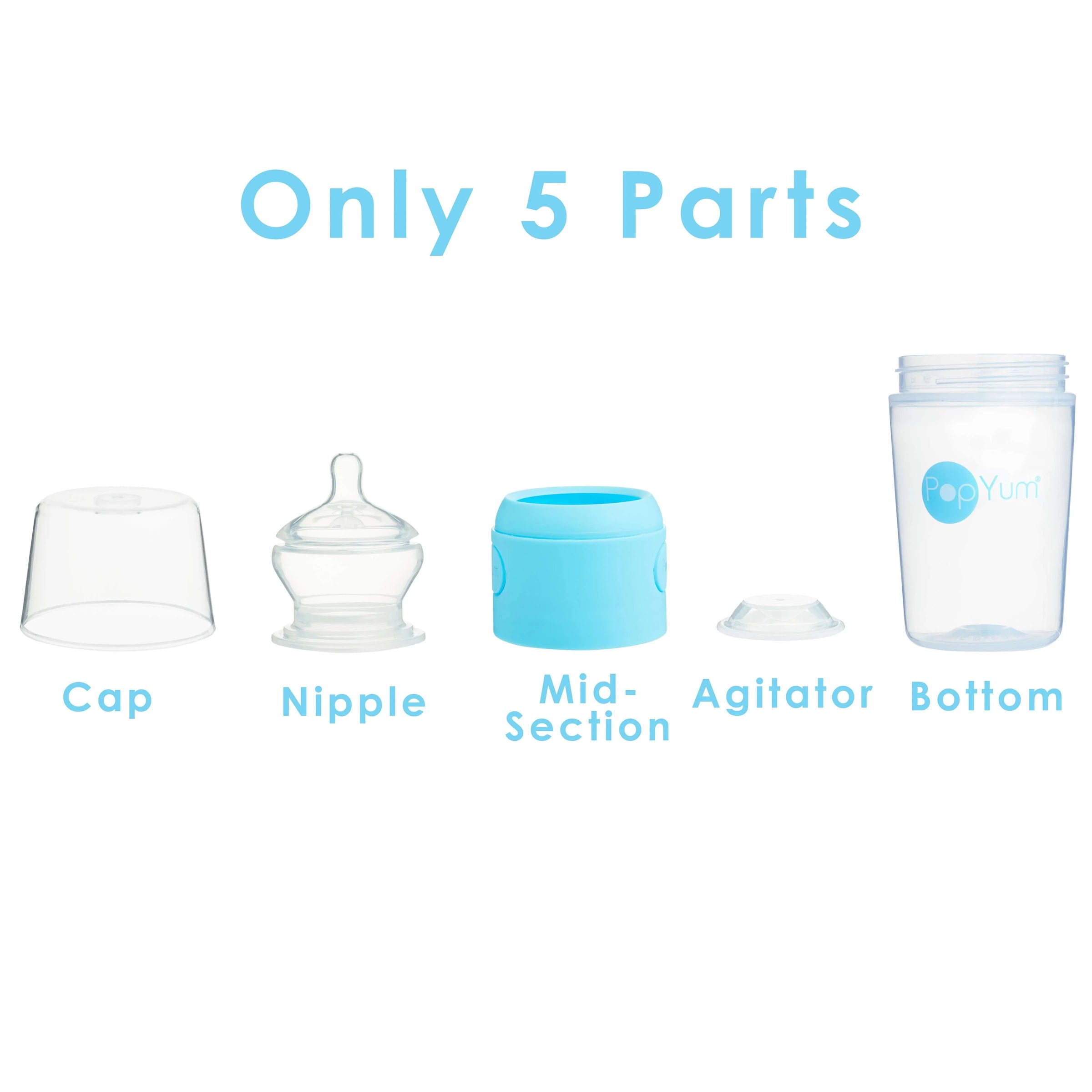 PopYum 9oz Anti-Colic Baby Bottle for Breast and Formula Feeding, 2-Pack, Blue, #2 Medium Flow Nipples - BIG FRENCHIES