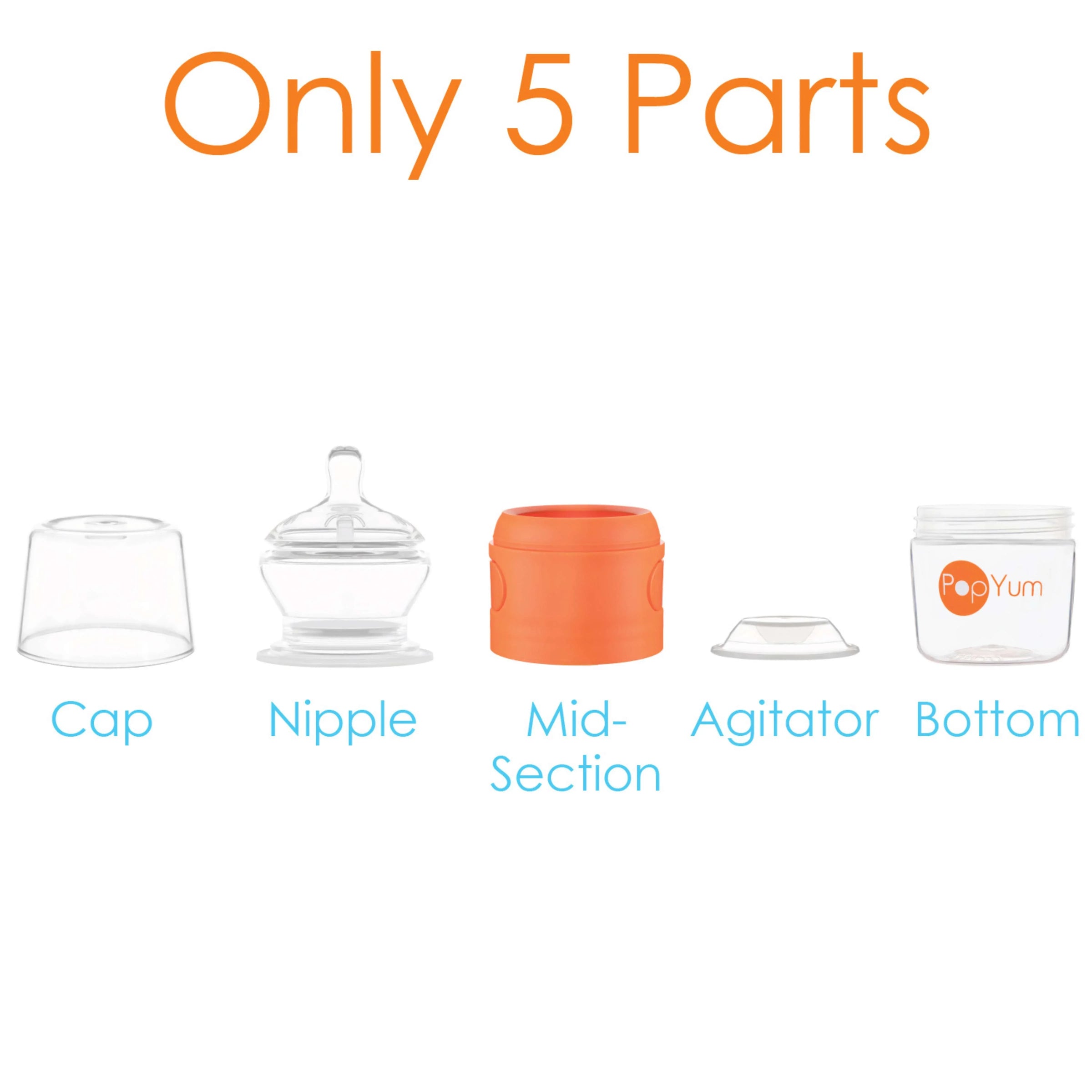 PopYum 5oz Anti-Colic Baby Bottle for Breast and Formula Feeding, Orange, #1 Slow Flow Nipple - BIG FRENCHIES