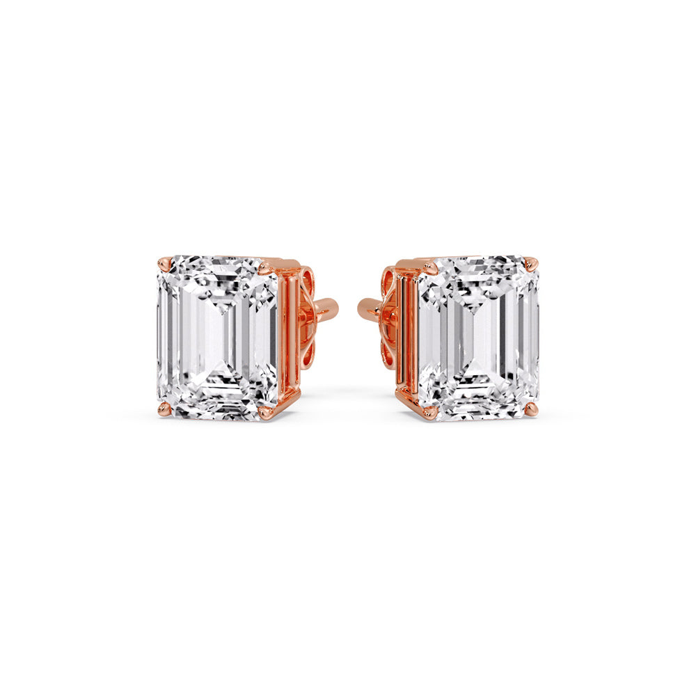 Certified Emerald Cut Diamond Solitaire Stud Earrings