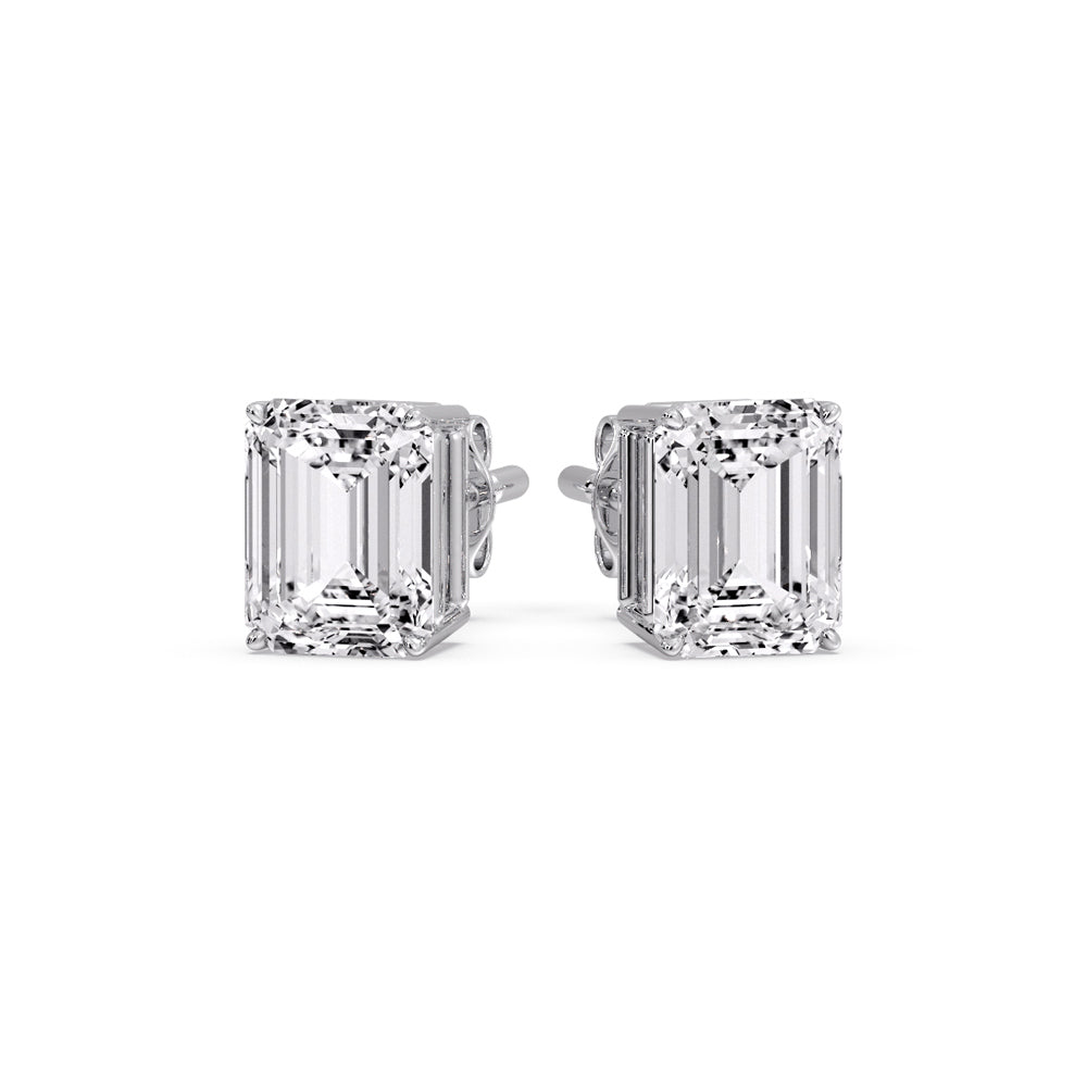 Certified Emerald Cut Diamond Solitaire Stud Earrings