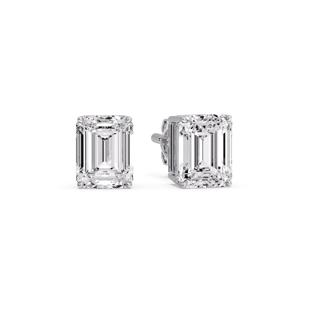Certified Emerald Cut Diamond Solitaire Stud Earrings