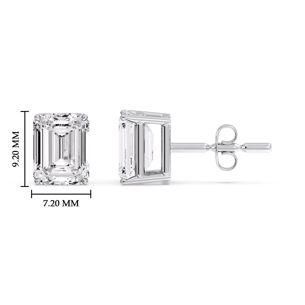 Certified Emerald Cut Diamond Solitaire Stud Earrings