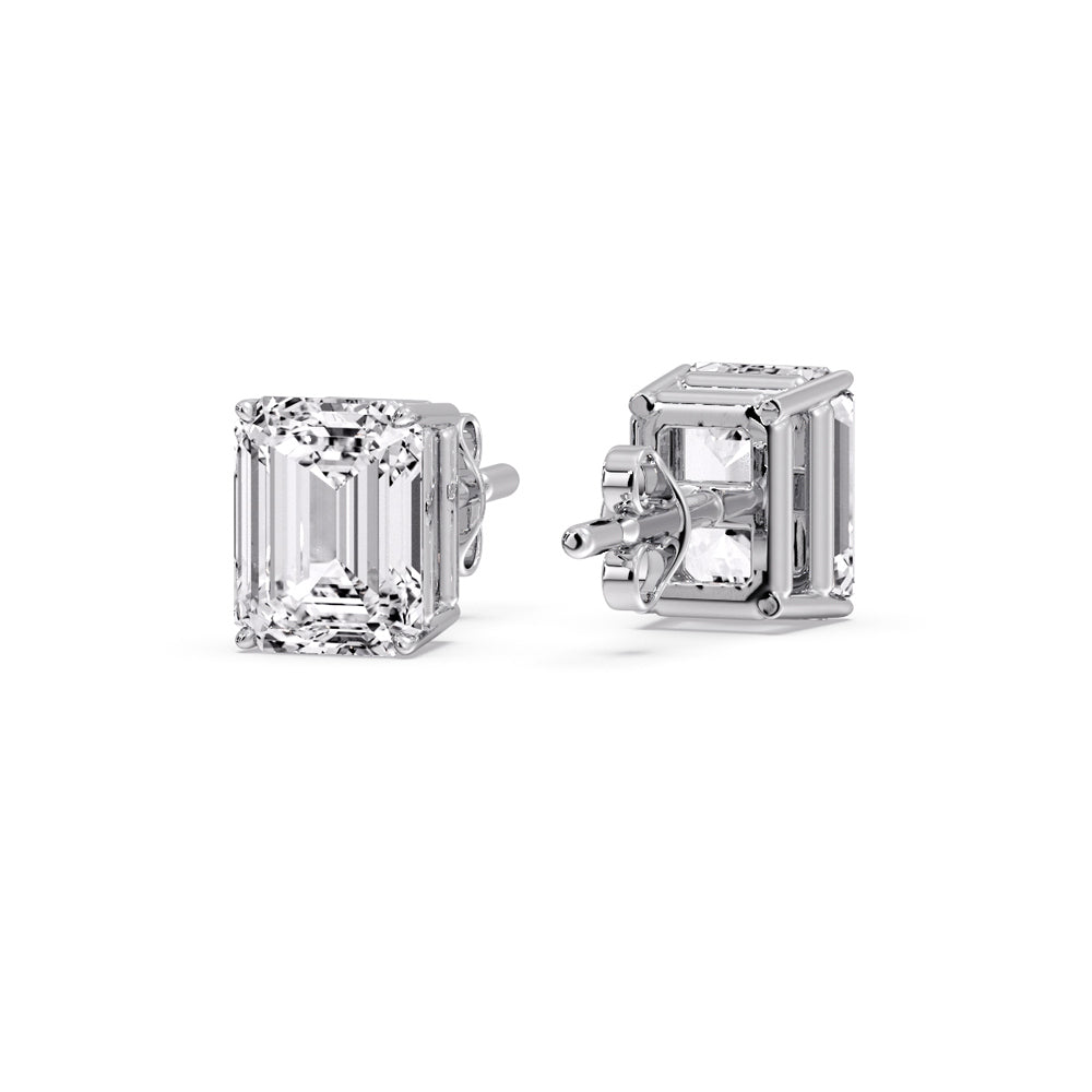 Certified Emerald Cut Diamond Solitaire Stud Earrings
