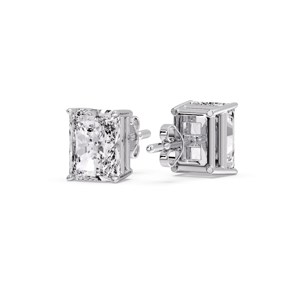 Certified Basket Stud Earrings Set With Radiant Cut Diamonds (1.00ct - 4.00ct)