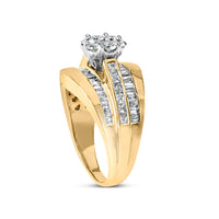 14K Yellow Gold 2-1/3 Cttw Diamond Cluster Channel Set Chevron Shaped Band Engagement Ring & Wedding Band Set (H-I Color, SI1-SI2 Clarity)- Size 5