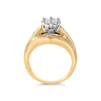 14K Yellow Gold 2-1/3 Cttw Diamond Cluster Channel Set Chevron Shaped Band Engagement Ring & Wedding Band Set (H-I Color, SI1-SI2 Clarity)- Size 5