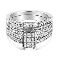 .925 Sterling Silver 3/4 Cttw Prong Set Round Diamond Composite Engagement Ring and Band Set (I-J Color, I3 Clarity) - Size 6.5