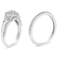 .925 Sterling Silver 1/3 Cttw Diamond 7 Stone Cluster and Halo Engagement Ring and Wedding Band Set (I-J Color, I1-I2 Clarity) - Size 7