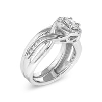 .925 Sterling Silver 1/7 Cttw Diamond Halo Bypass Engagement Ring and Wedding Band Set (I-J Color, I3 Clarity)- Size 7