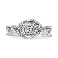 .925 Sterling Silver 1/6 Cttw Diamond Composite Halo and Split Shank Bridal Set Ring and Band  (I-J Color, I3 Clarity) - Size 7