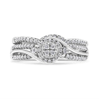 .925 Sterling Silver 1/3 Cttw Composite Diamond Frame Bypass Bridal Set Ring and Band (I-J Color, I2-I3 Clarity) - Ring Size 7