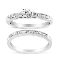 .925 Sterling Silver 1/3 Cttw Diamond Classic Engagement Ring Bridal Set with Milgrain (I-J Color, I3 Clarity) - Ring Size 7