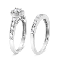 .925 Sterling Silver 1/2 Ctw Diamond Halo and Milgrain Engagement Ring Bridal Set (I-J Color, I3 Clarity) - Ring Size 7