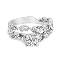 14K White Gold Lab Grown Diamond 1.0 Cttw Vintage Style Engagement Ring and Band Set - Ring Size 5
