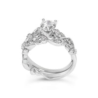 14K White Gold Lab Grown Diamond 1.0 Cttw Vintage Style Engagement Ring and Band Set - Ring Size 5