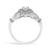 14K White Gold 3/8 Cttw Diamond Claddagh Heart Ring