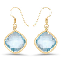 14K Yellow Gold Plated 29.00 Carat Genuine Blue Topaz .925 Sterling Silver Earrings