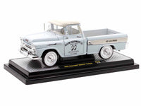 1958 Chevrolet Apache Cameo Pickup Truck "Mooneyes" Light Gray with White Top Limited Edition to 6650 pieces Worldwide 1/24 Diecast Model Car by M2 Machines