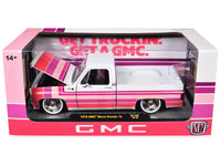 1976 GMC Sierra Grande 15 Pickup Truck White with Stripes Limited Edition to 9250 pieces Worldwide 1/24 Diecast Model Car by M2 Machines
