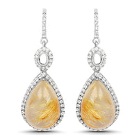 10.04 Carat Genuine Golden Rutile And White Topaz .925 Sterling Silver Earrings