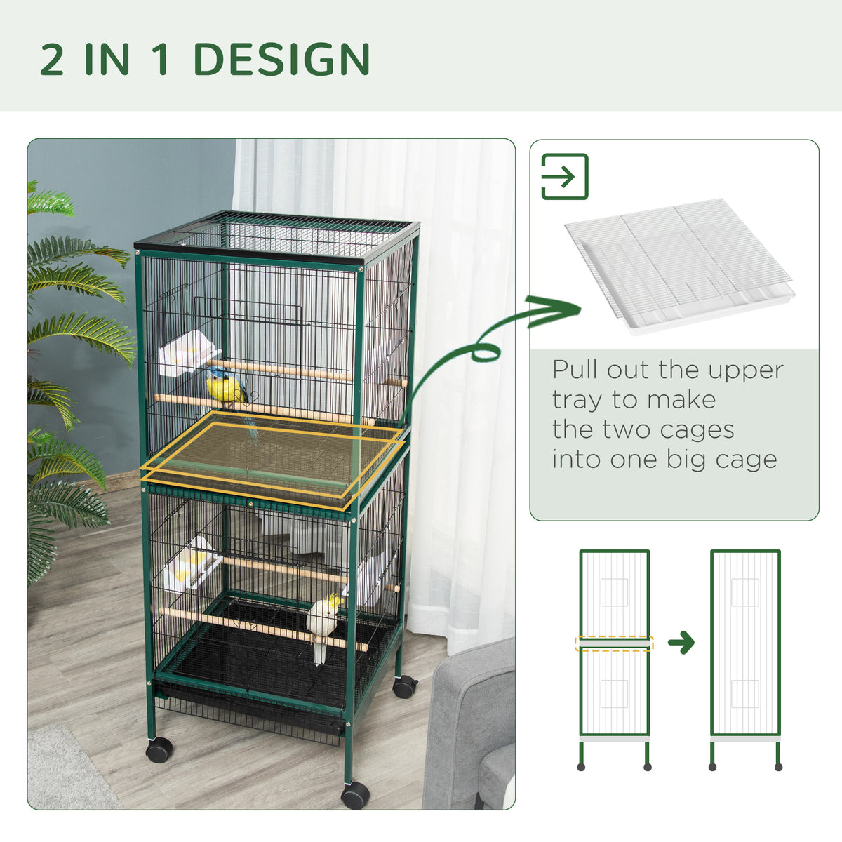 Large Bird Cage with 1.7 ft. Width for Wingspan, Bird Aviary Indoor with Multi-Door Design, Fit for a Canary, Finch, Con