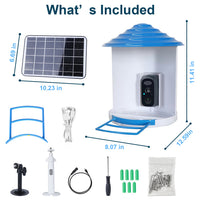 Smart Bird Feeder With Solar Powered Camera 1080P HD AI Identify PIR Motion Auto Capture Video Cloud Card Storage WiFi C