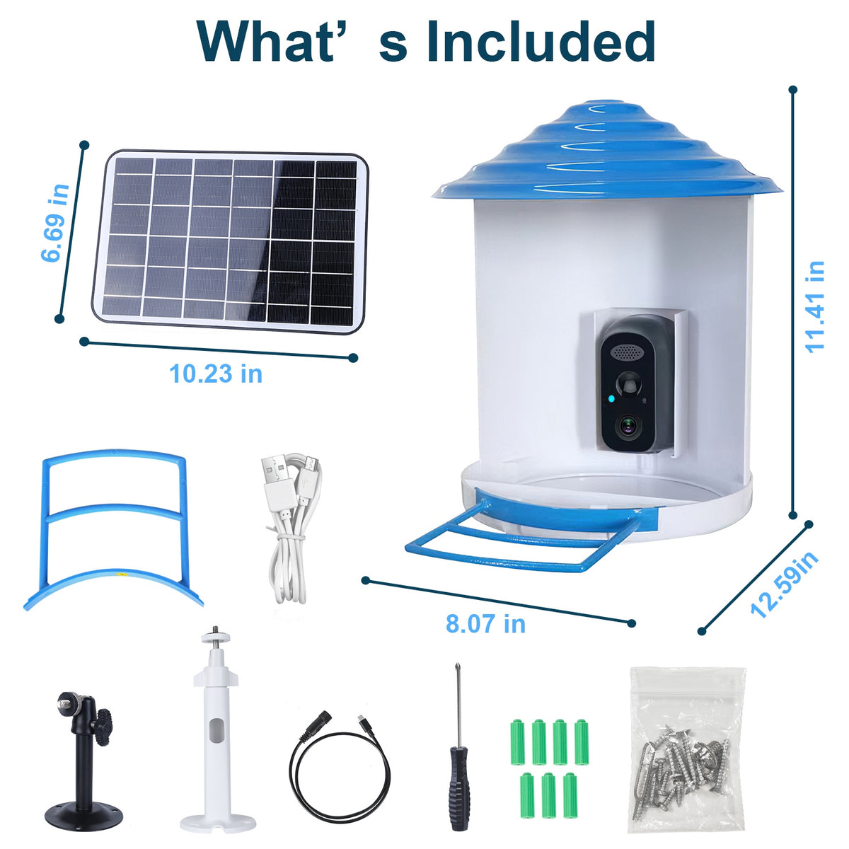 Smart Bird Feeder With Solar Powered Camera 1080P HD AI Identify PIR Motion Auto Capture Video Cloud Card Storage WiFi C