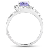 1.82 Carat Genuine Tanzanite and White Zircon .925 Sterling Silver Ring