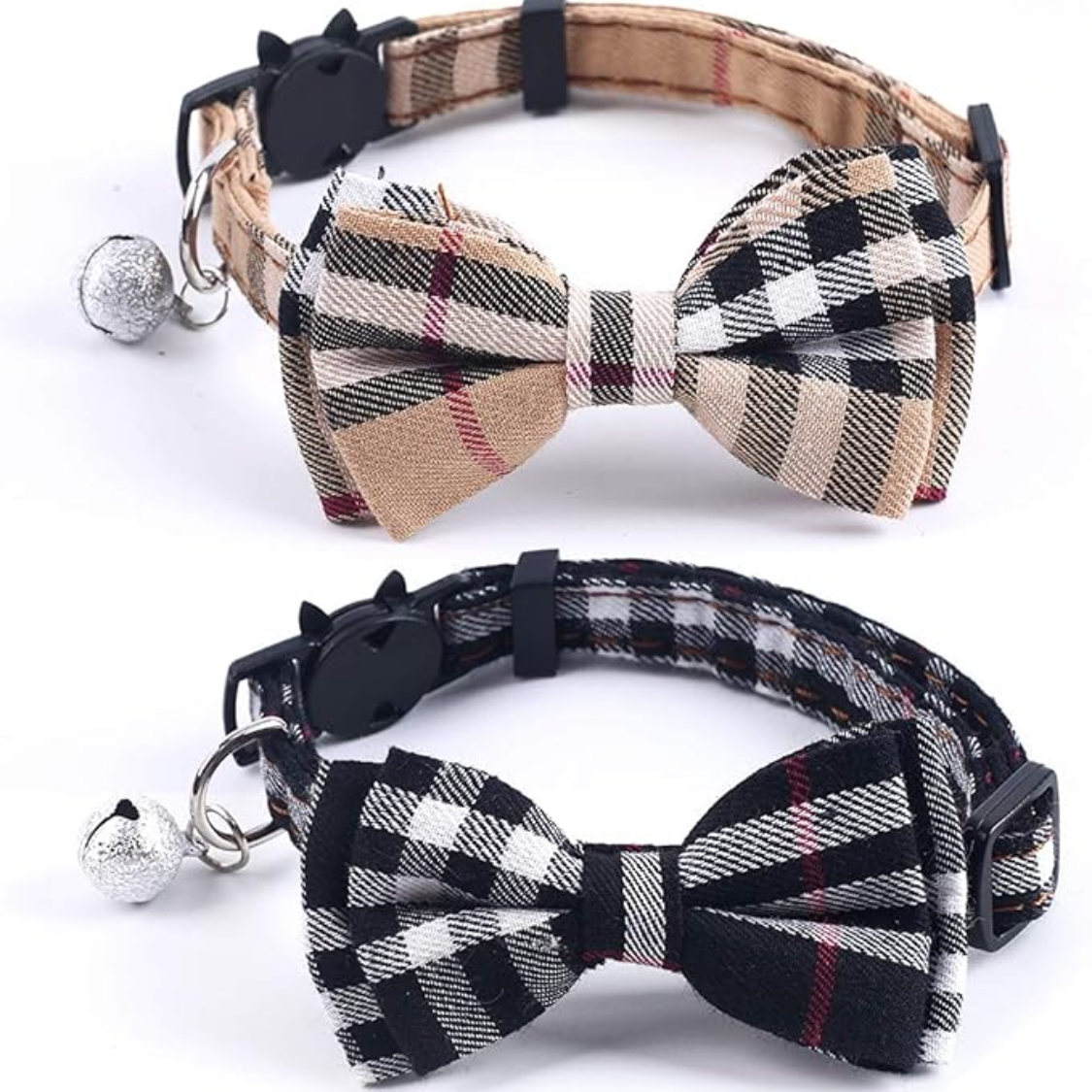 Cat Collars Breakaway With Cute Bow Bell 2 Pack Kitten Collar Plaid Cat Collar With Removable Bowtie Cat Collar For Cats