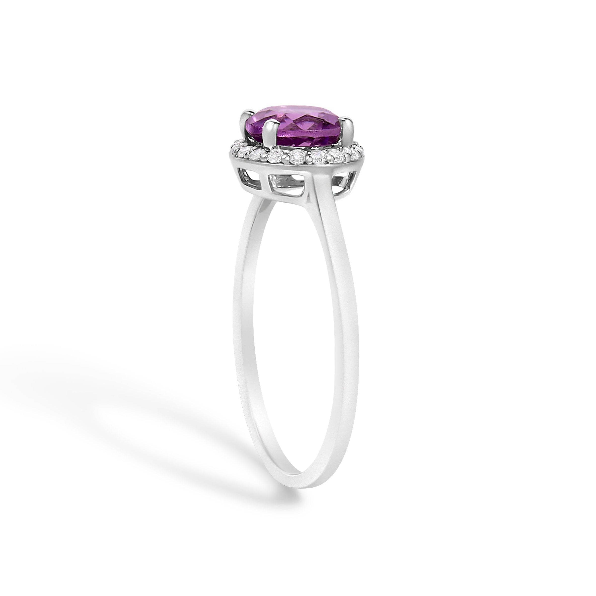 10K White Gold Purple Amethyst and 1/10 Cttw Diamond Halo Ring