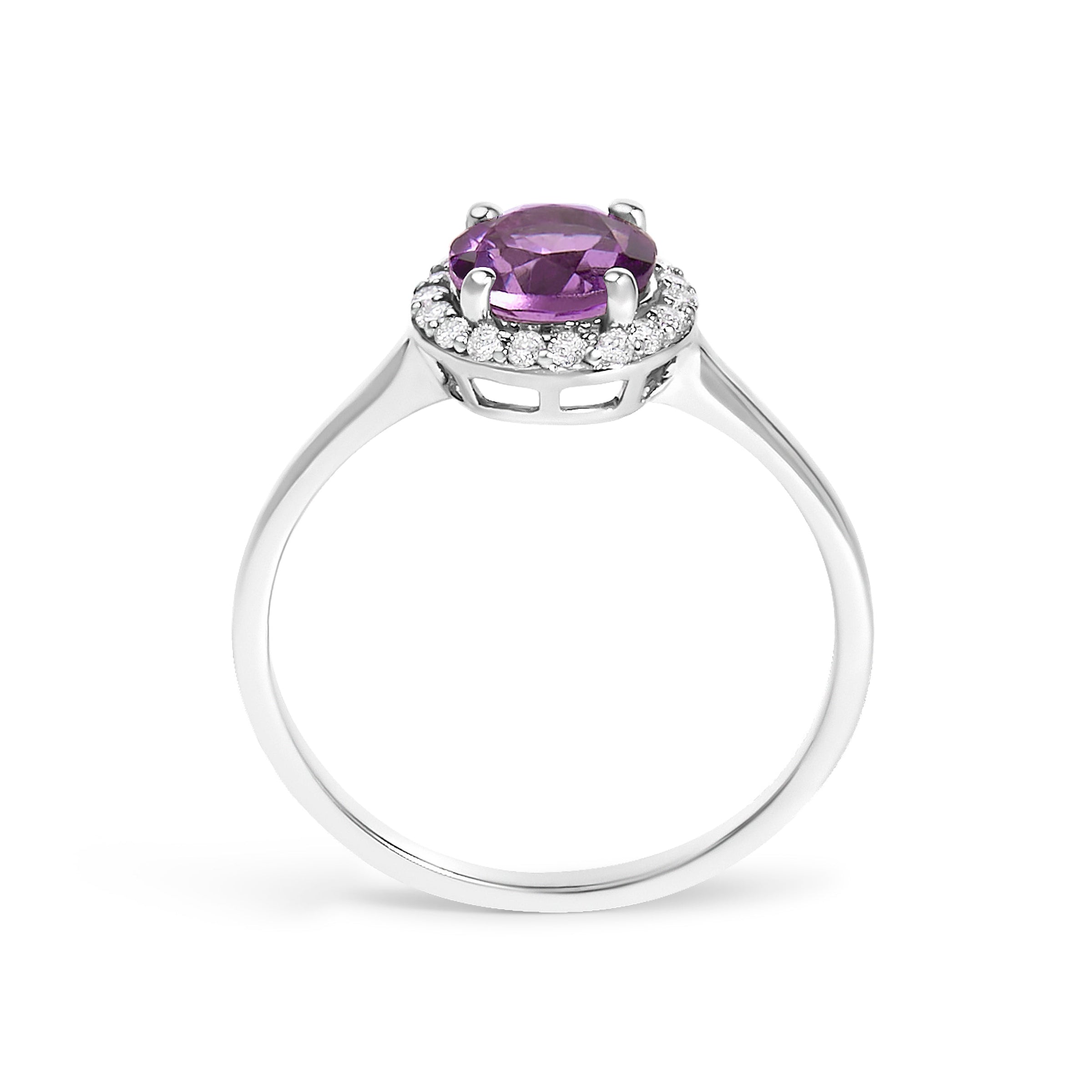 10K White Gold Purple Amethyst and 1/10 Cttw Diamond Halo Ring