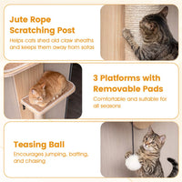 Door Hanging Cat Tree 5-Level Height Adjustable 4-Tier Climber No-Drill for Apartment Beige